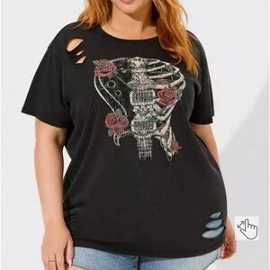 Torrid Guitar Rose Relax Heritage Jersey Open Back Tee.